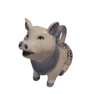 Blue‎ Flowers & Scarf Vintage Pig Creamer Pitcher Handcrafted In Thailand